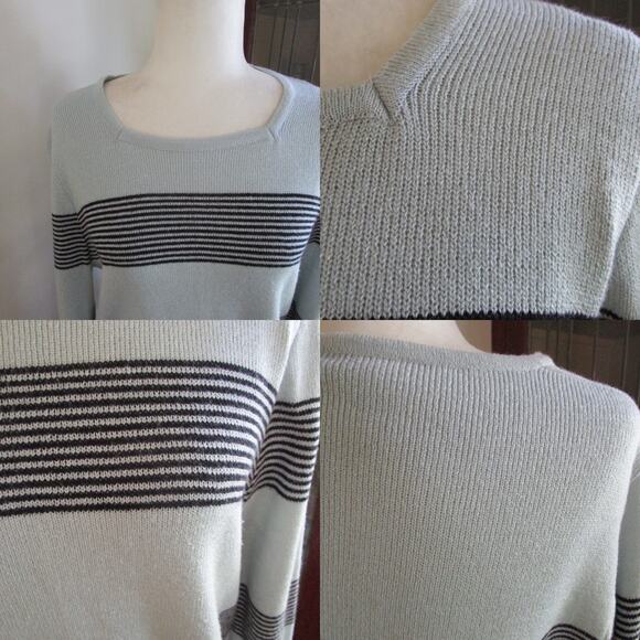 90s Vintage Knit Sweater Striped Gray and Black Size M Square Neck Union Made - Picture 13 of 16